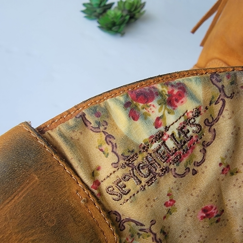 Seychelles Suede Embroidered Floral Wedge Harness Boots Size 8 - Picture 9 of 14